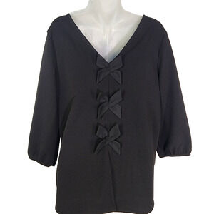 Chico's Top Size 1 Medium Women's Blouse Bow Split Back 3/4 Sleeve Career Knit